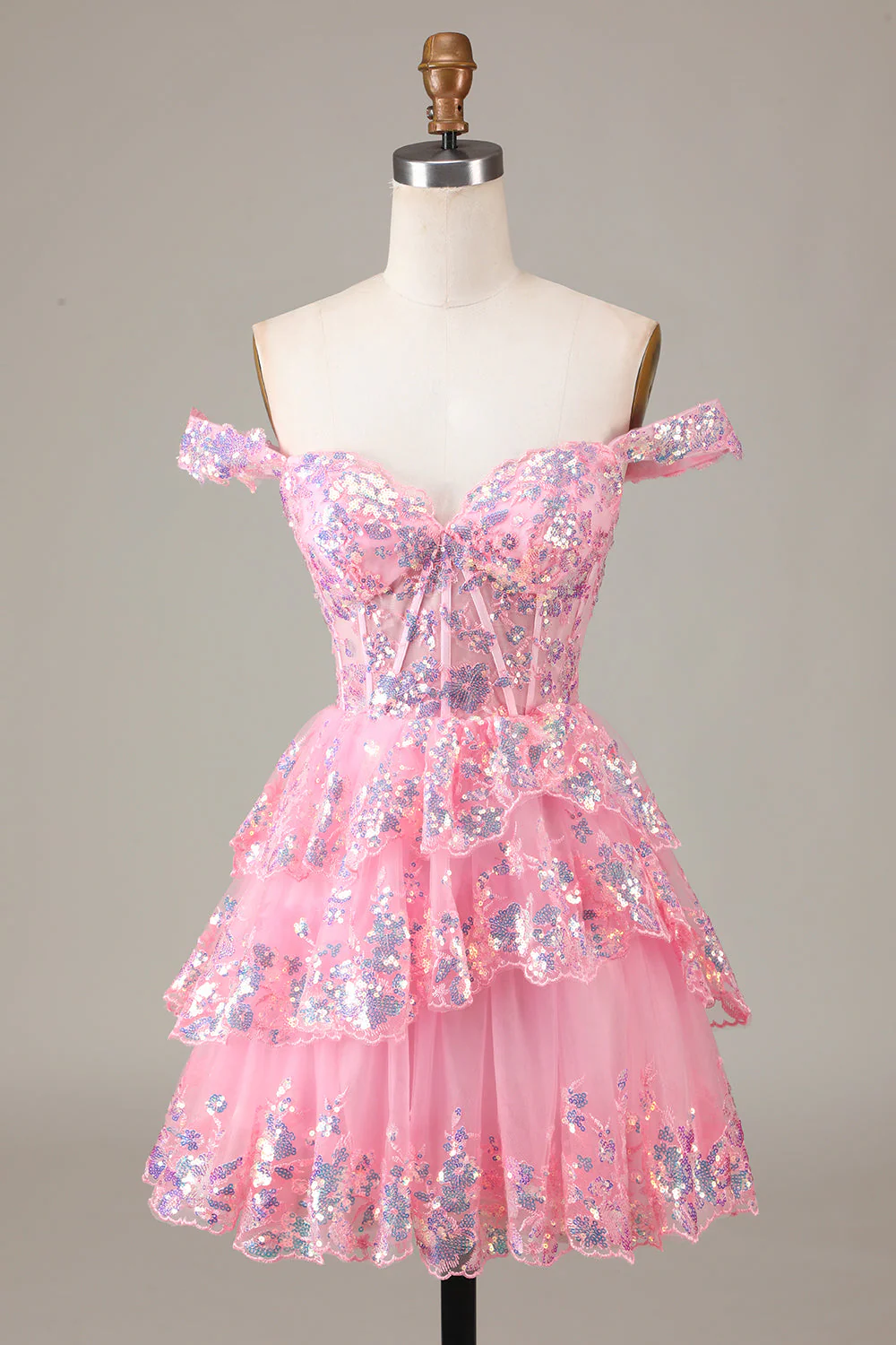 Red Sparkly Corset Tiered Lace A-Line Homecoming Dress - Image 16