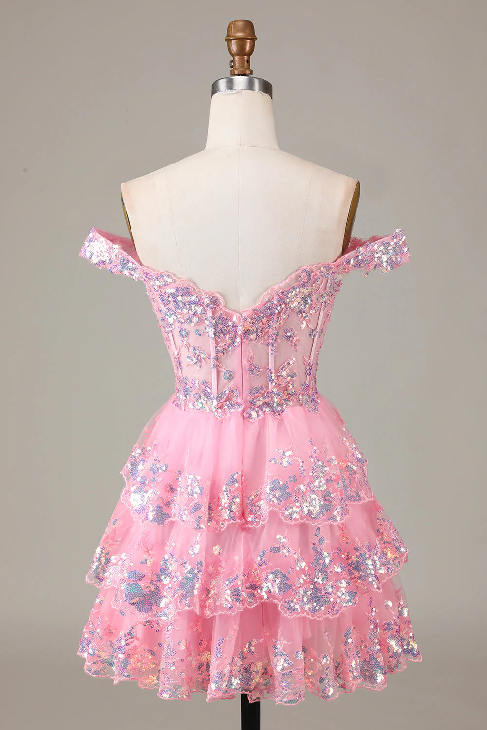 Red Sparkly Corset Tiered Lace A-Line Homecoming Dress - Image 17