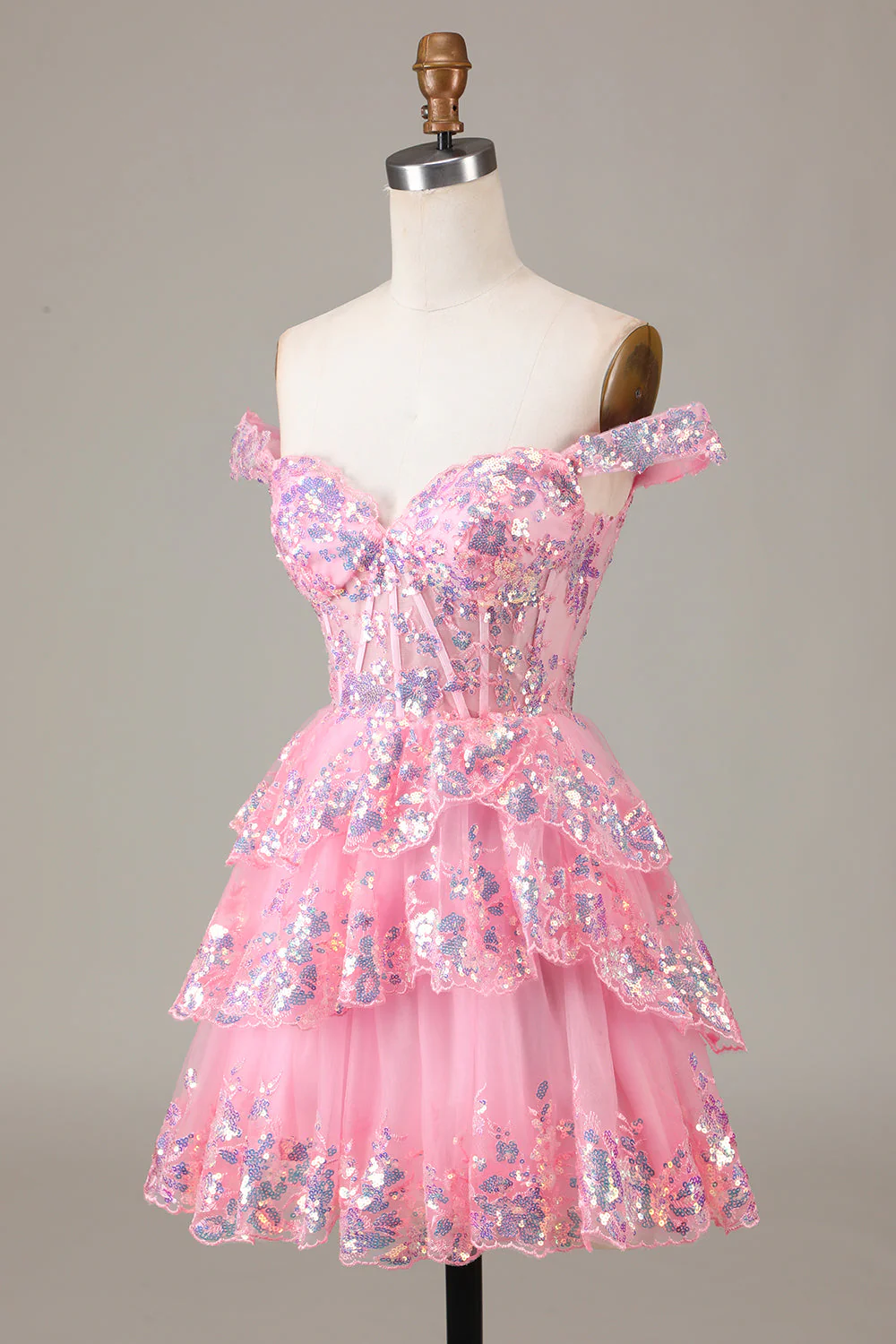 Red Sparkly Corset Tiered Lace A-Line Homecoming Dress - Image 18