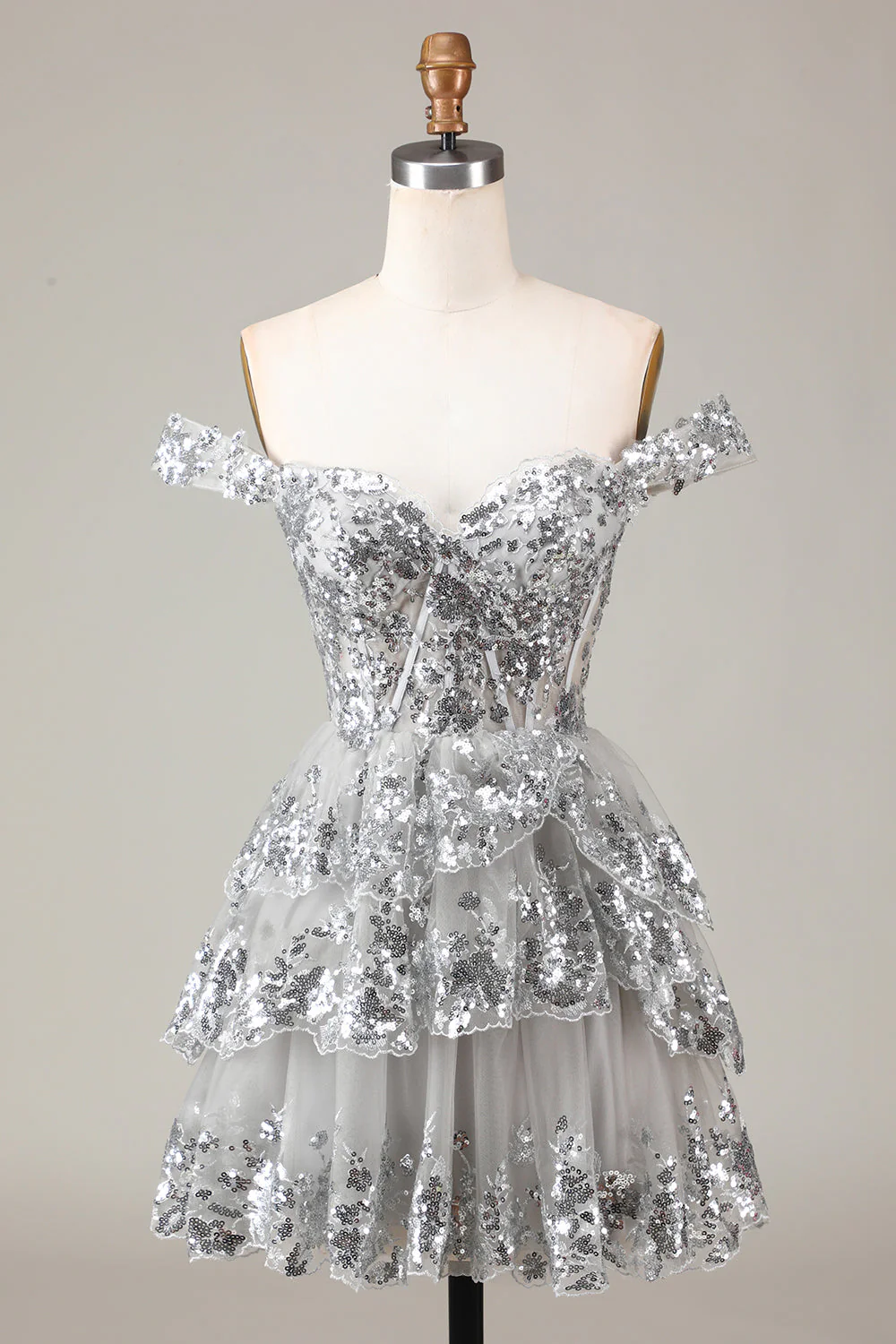 Red Sparkly Corset Tiered Lace A-Line Homecoming Dress - Image 19