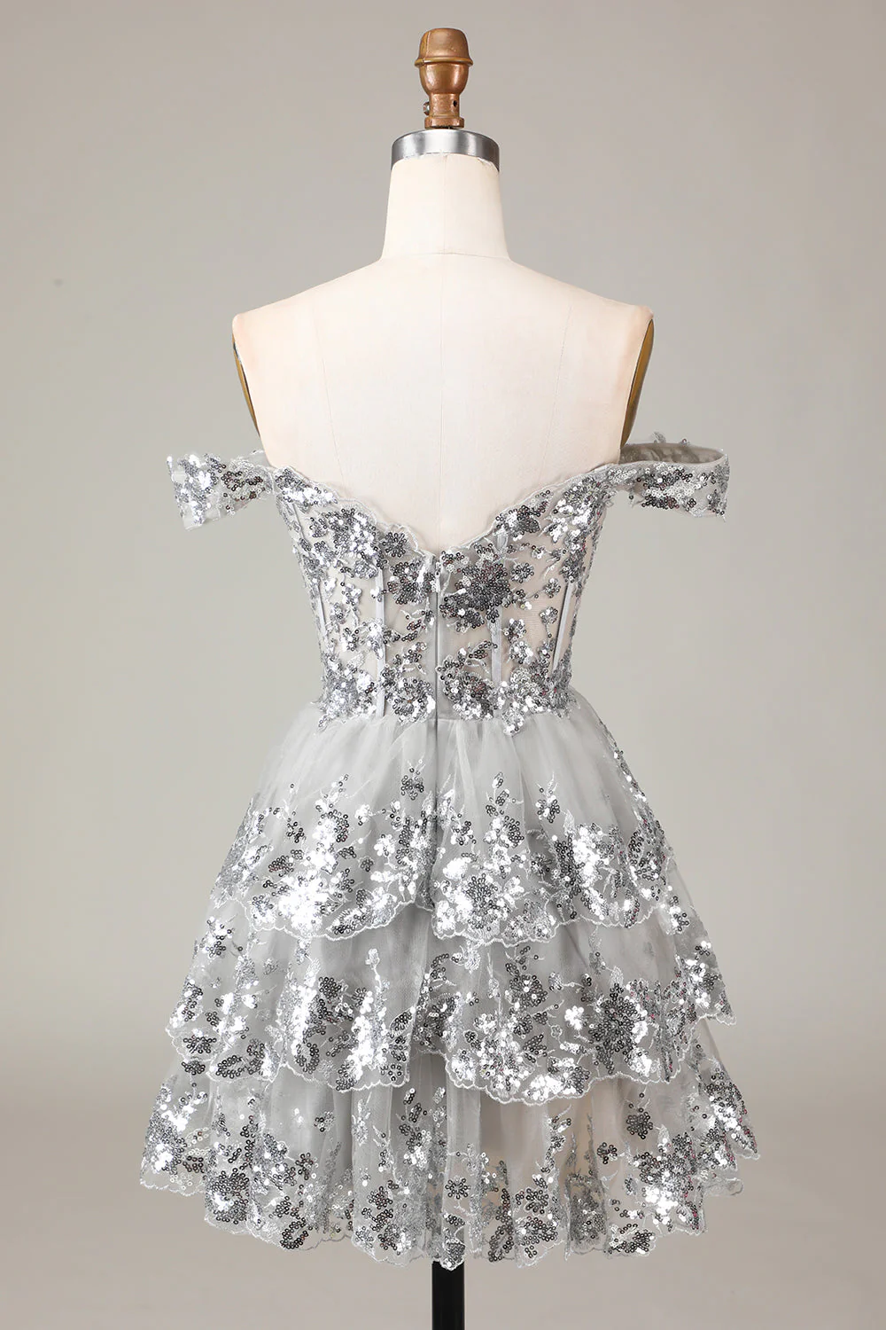 Red Sparkly Corset Tiered Lace A-Line Homecoming Dress - Image 20