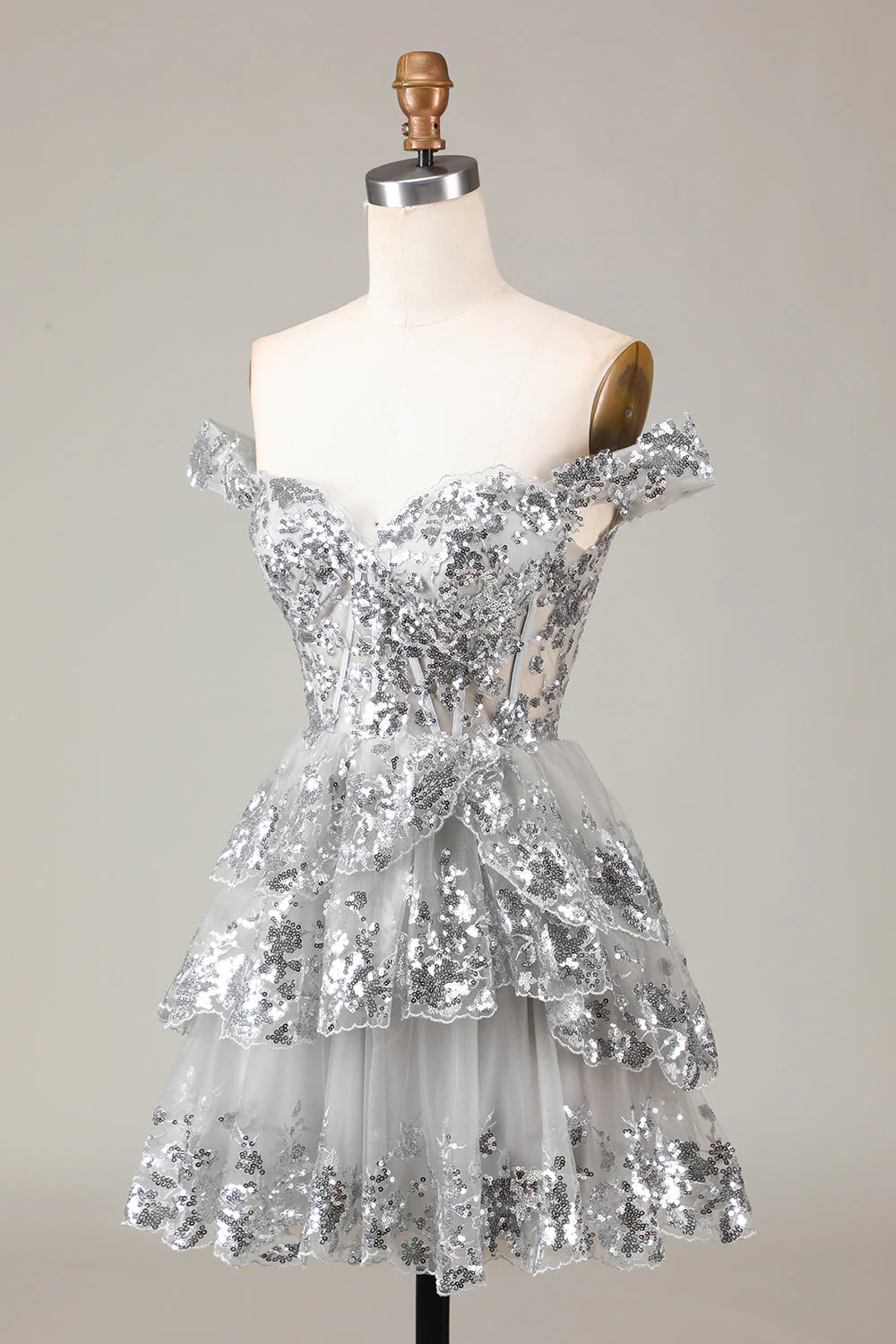 Red Sparkly Corset Tiered Lace A-Line Homecoming Dress - Image 21