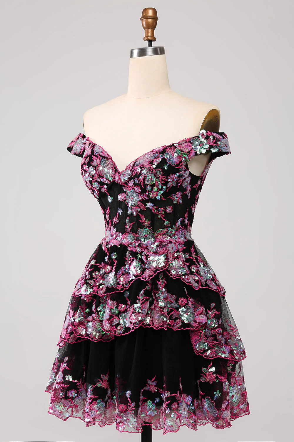 Red Sparkly Corset Tiered Lace A-Line Homecoming Dress - Image 24