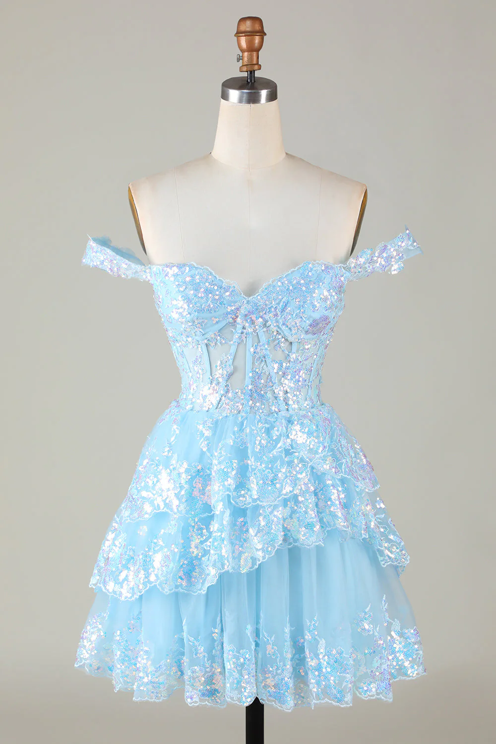 Red Sparkly Corset Tiered Lace A-Line Homecoming Dress - Image 9