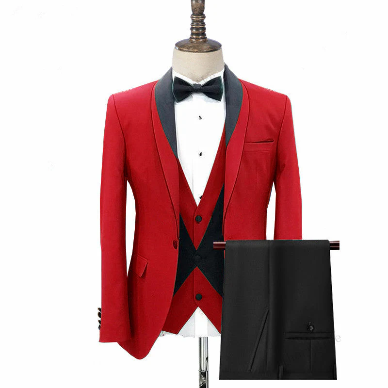 Red Three Pieces Fashion Shawl Lapel Men Suits for Wedding - Image 2