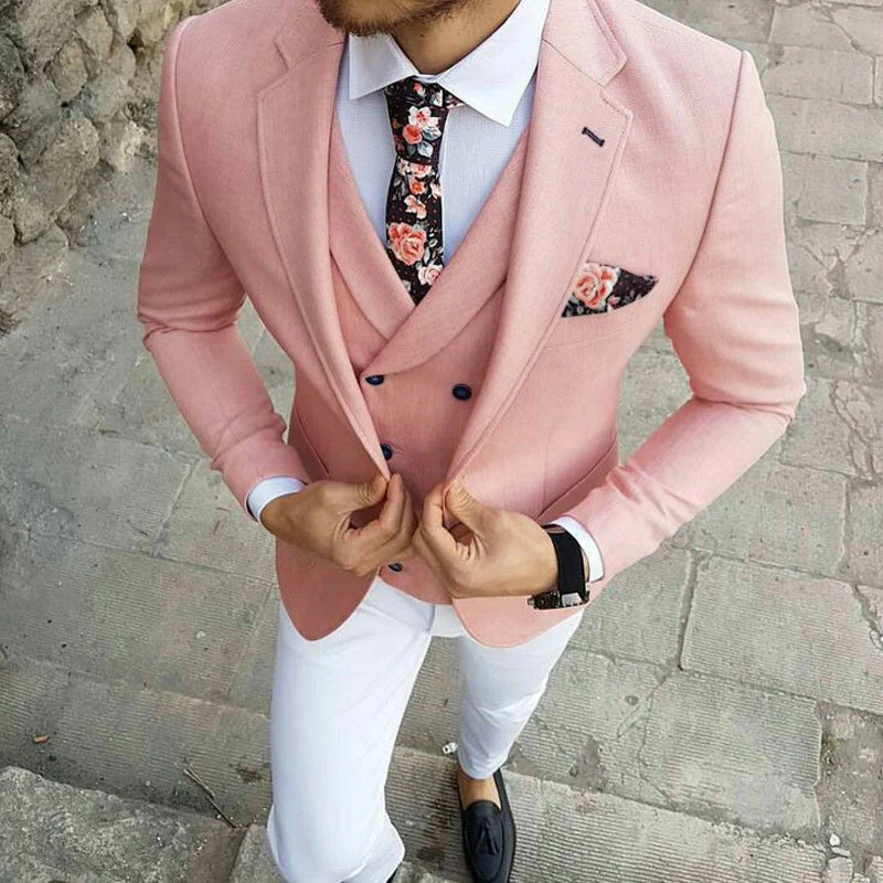 Pink Three-Pieces Slim Fit Notched Lapel Men's Prom Suits - Image 2