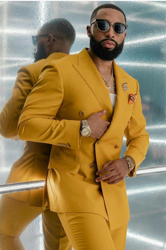 Yellow Double Breasted Designer Men Suits for Prom - Image 2