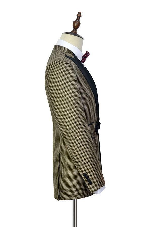 Retro Small Checked Prom Suits Knitted Button Black Peak Lapel Wedding Suits for Men - Image 4