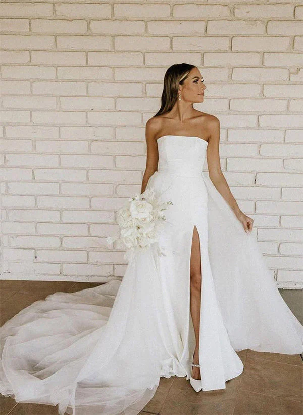 Retro style Satin Tulle Wedding Dress Split Front - Image 3