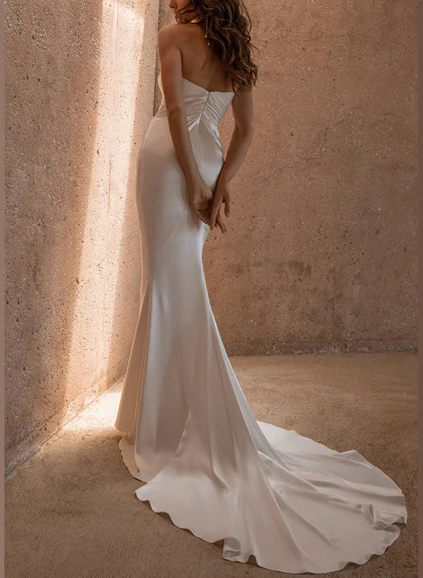 Retro style Trumpet Mermaid Fitted Cowl Neck Silk Like Satin Wedding Dresses - Image 2
