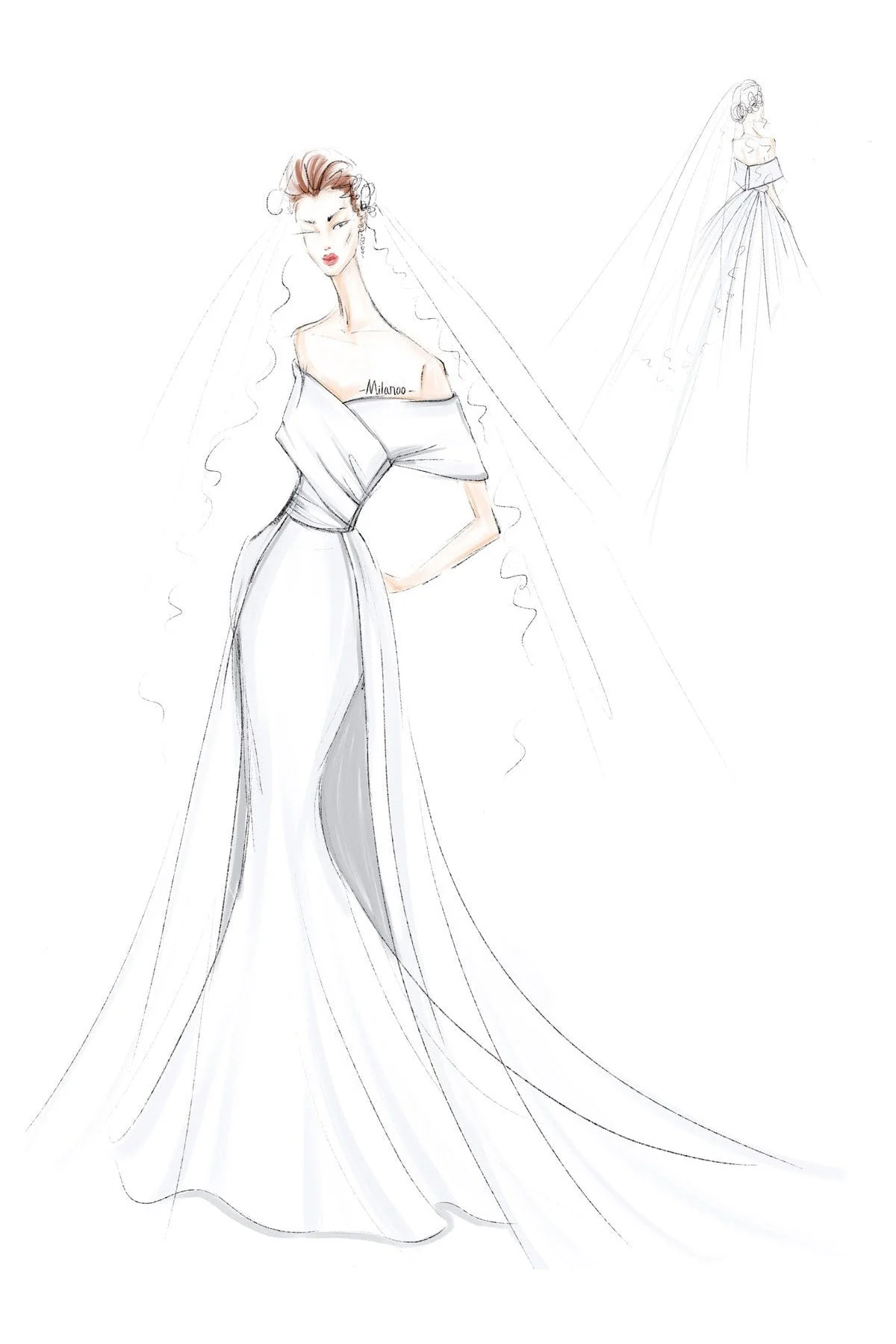 Retro White Wedding Dress With Train Satin Off The Shoulder Pleated Mermaid Bridal Gowns - Image 4