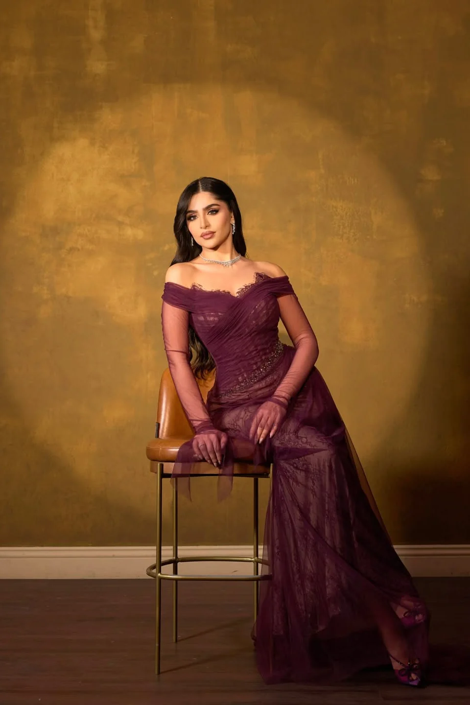 Romantic Grape Sweetheart Off-The-Shoulder Long Sleeves Lace Prom Dress Mermaid Beads With Zipper Ruffles - Image 4