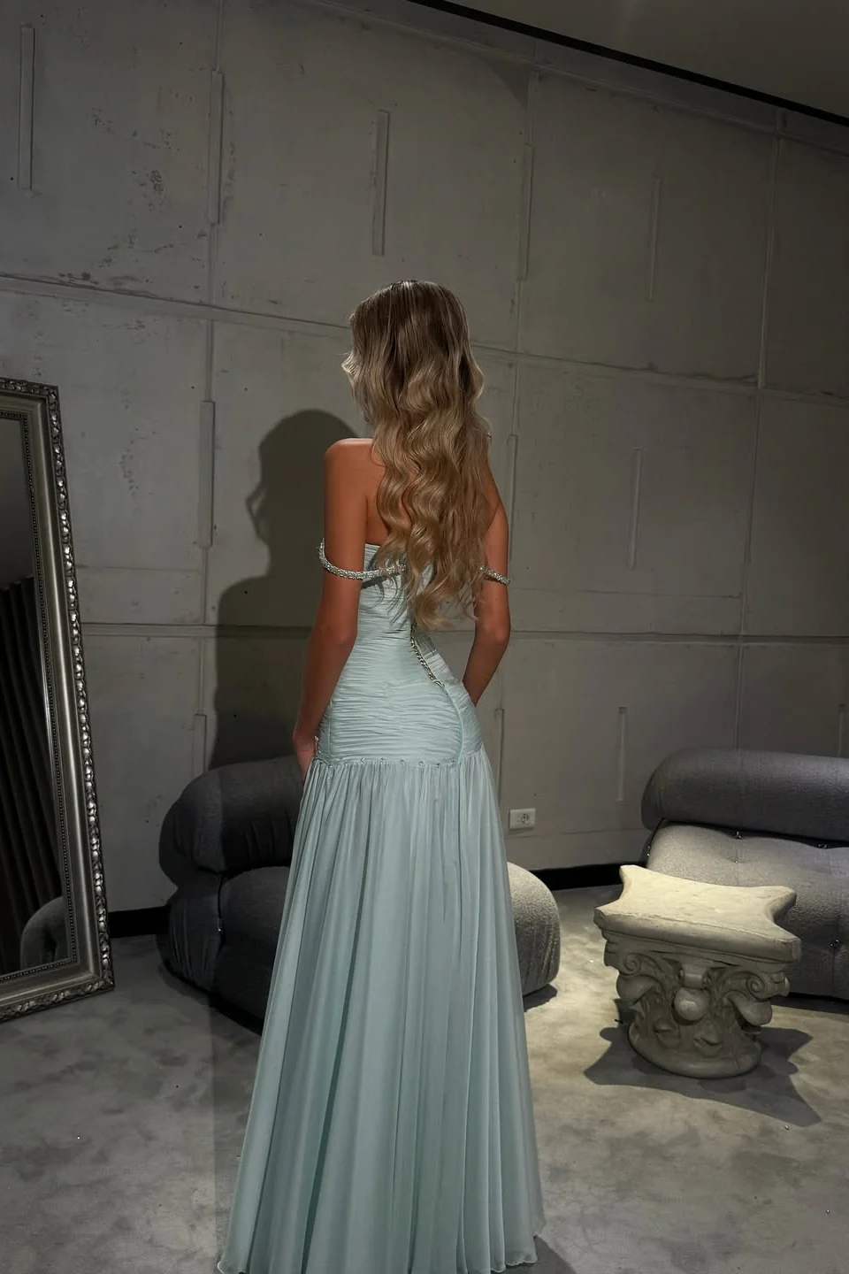 Romantic Off-The-Shoulder Chiffon Sleeveless Prom Dress Beads Pleats With  Zipper - Image 2