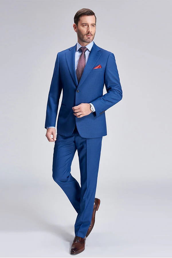 Romantic Plaid Royal Blue Mens Suits for Business - Image 2