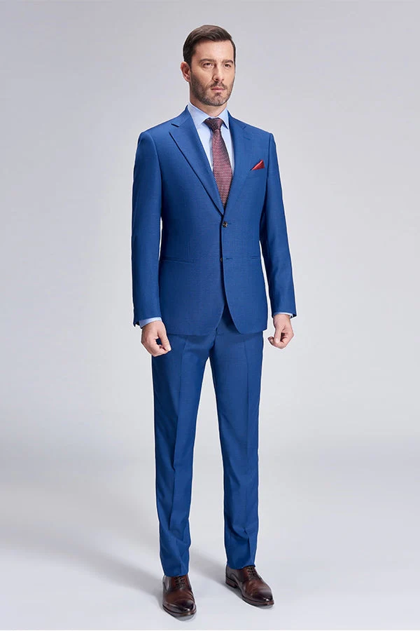 Romantic Plaid Royal Blue Mens Suits for Business - Image 3
