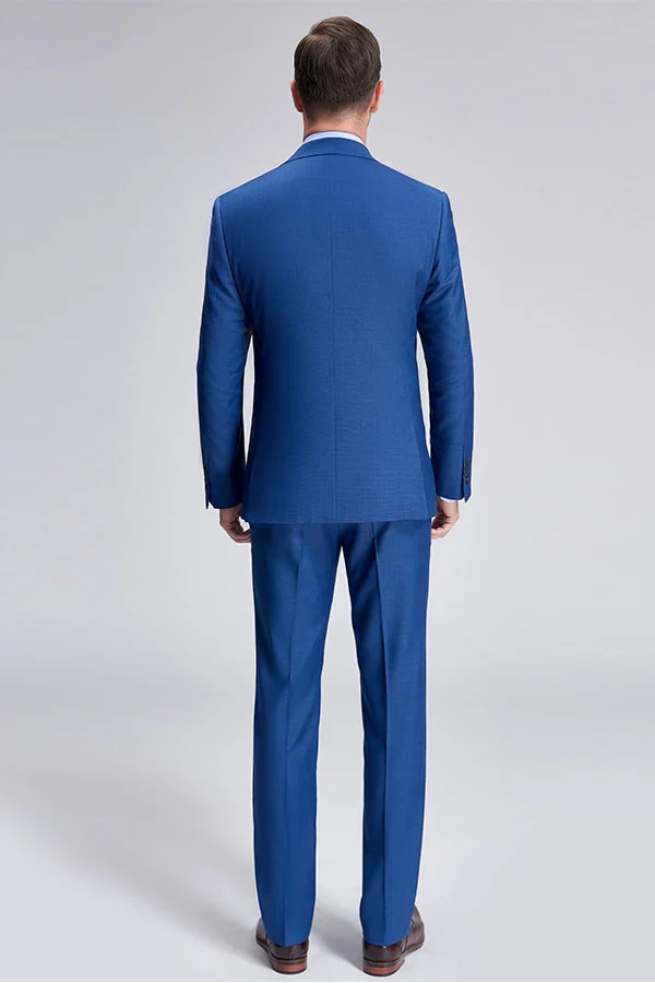 Romantic Plaid Royal Blue Mens Suits for Business - Image 4