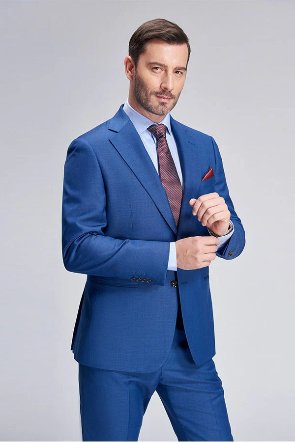 Romantic Plaid Royal Blue Mens Suits for Business - Image 6