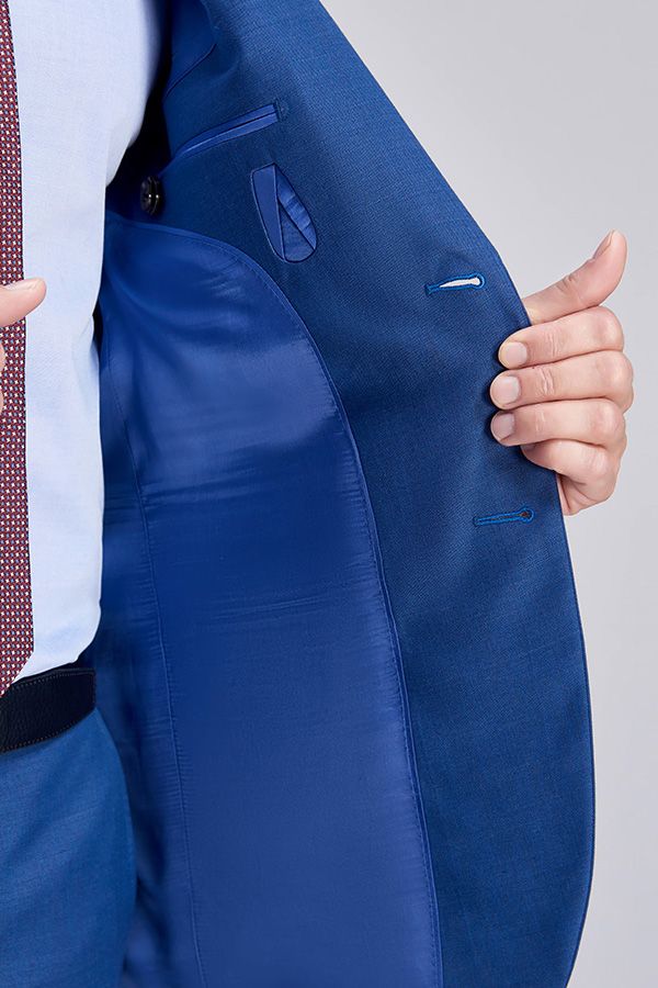Romantic Plaid Royal Blue Mens Suits for Business - Image 7