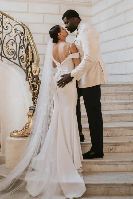 Modern Spaghetti-Straps Cap Sleeves Mermaid Wedding Dresses Online - Image 2