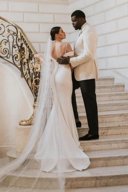 Modern Spaghetti-Straps Cap Sleeves Mermaid Wedding Dresses Online - Image 4