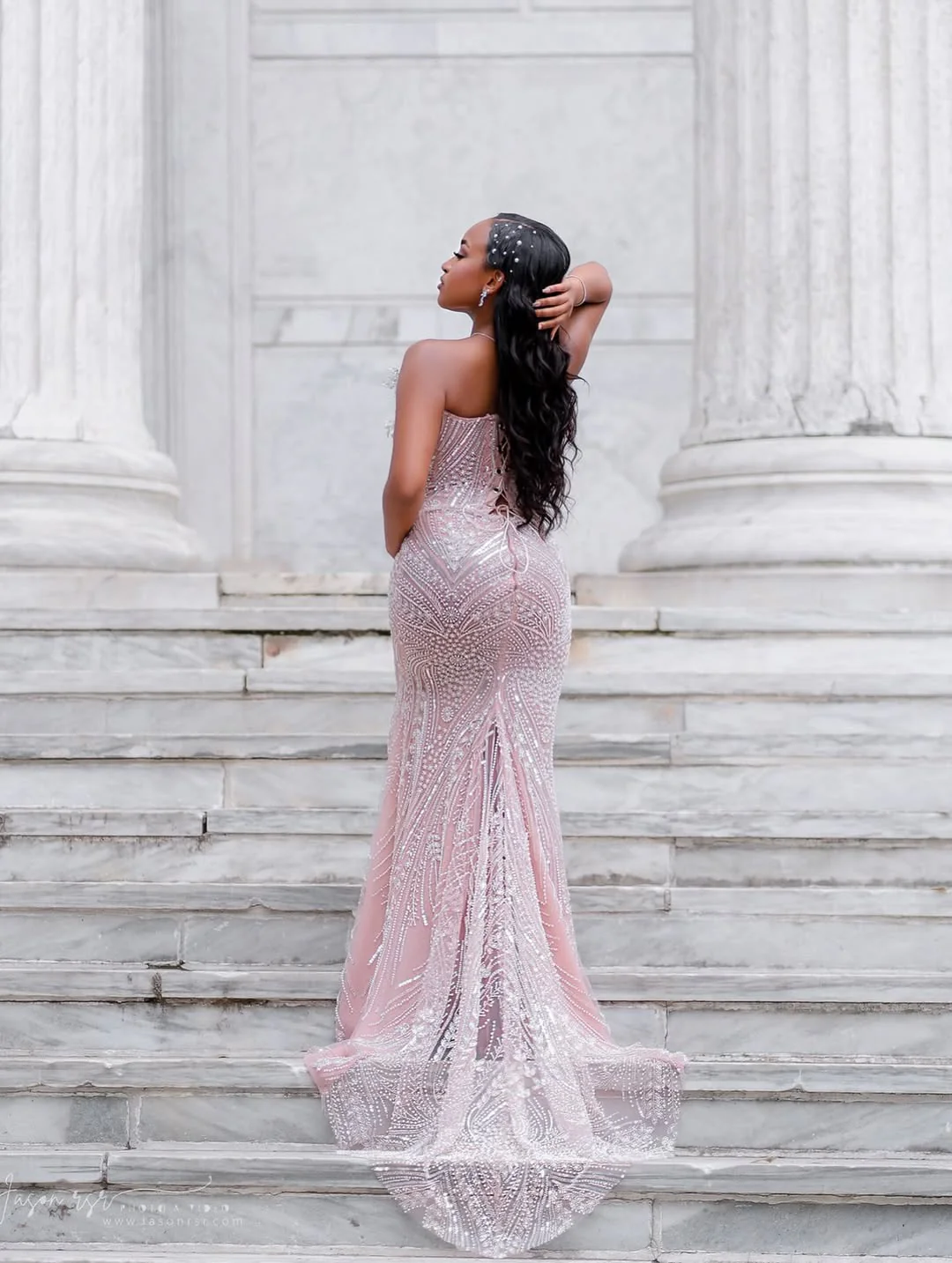 Romantic Strapless Sleeveless Mermaid Prom Dresses Column Gem With Lace-Up Back - Image 2