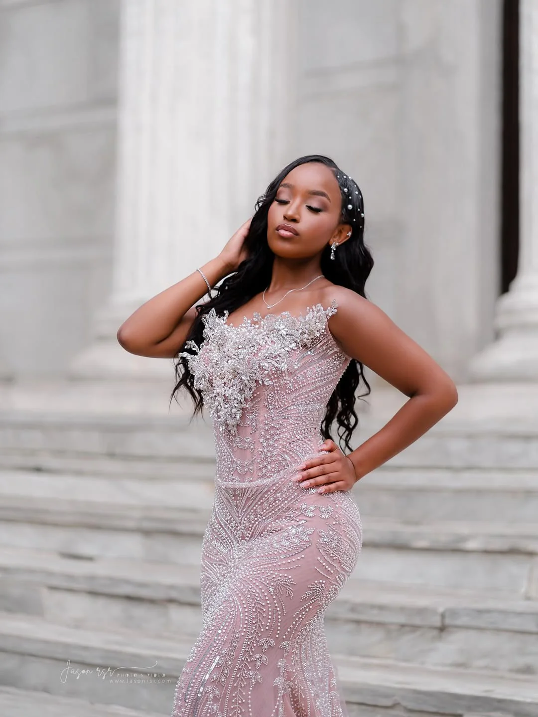 Romantic Strapless Sleeveless Mermaid Prom Dresses Column Gem With Lace-Up Back - Image 3