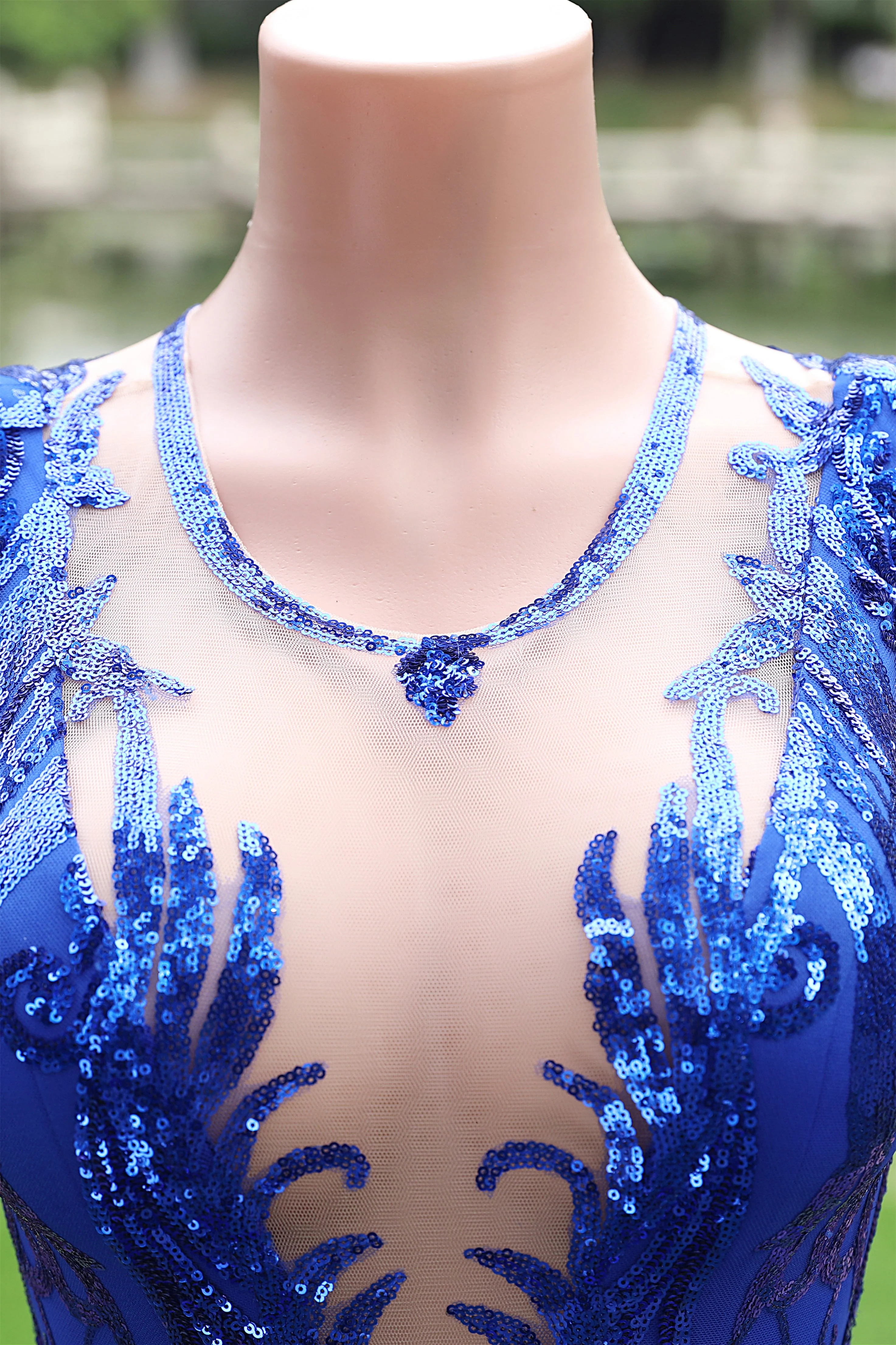 Round neck Royal Blue Mermaid Sequin Sparkle Prom Dresses - Image 4