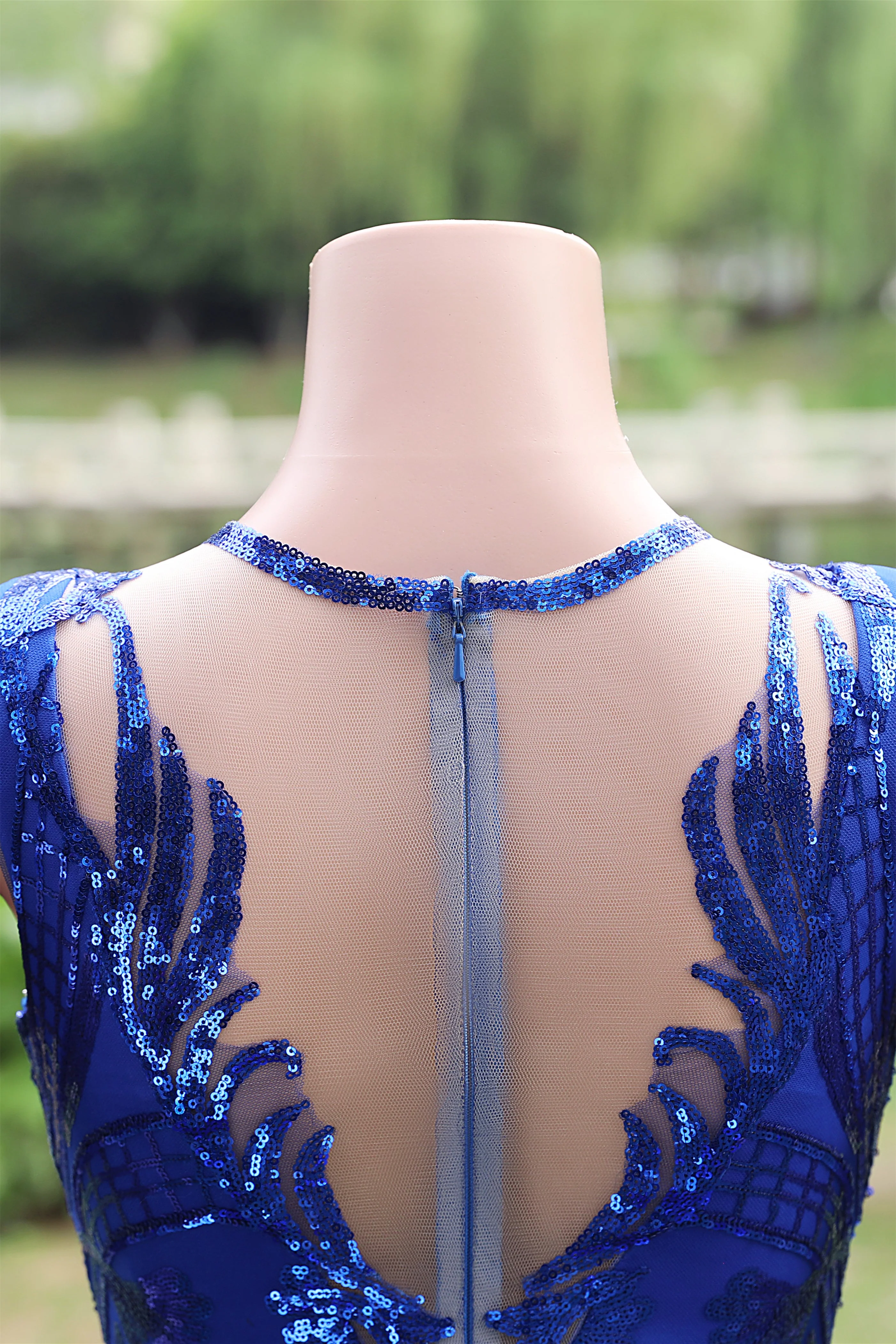 Round neck Royal Blue Mermaid Sequin Sparkle Prom Dresses - Image 5