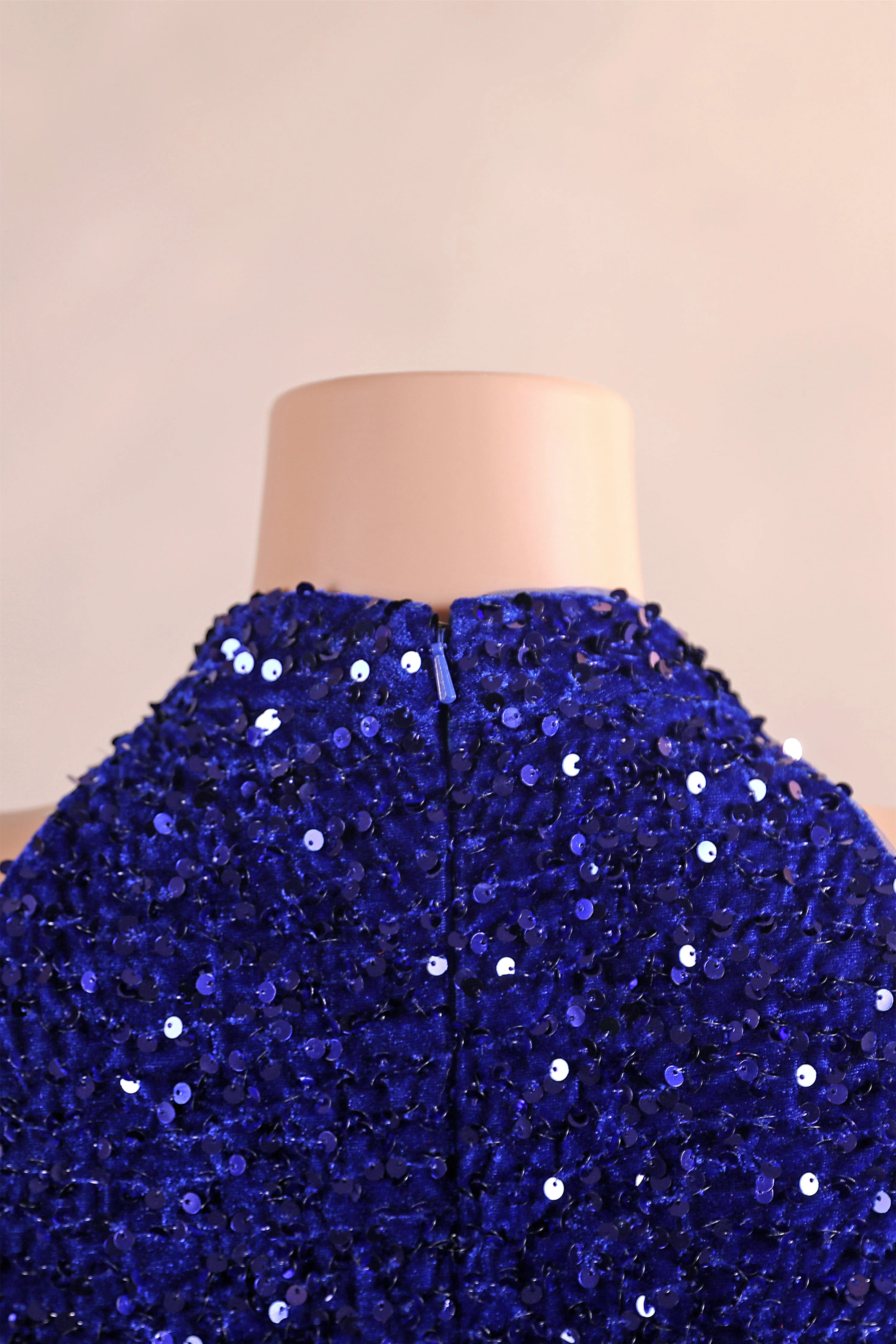 Royal Blue Sequin Mermaid High Neck Keyhole Prom Dresses - Image 3