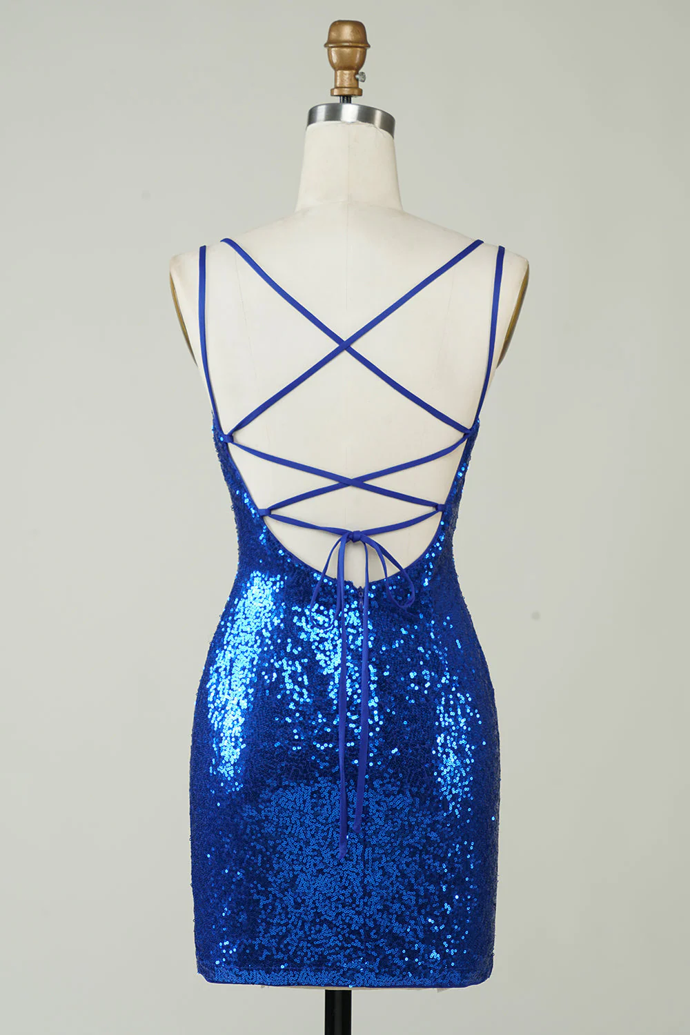 Elegant Royal Blue Sequined Backless Tight Homecoming Dress - Image 2