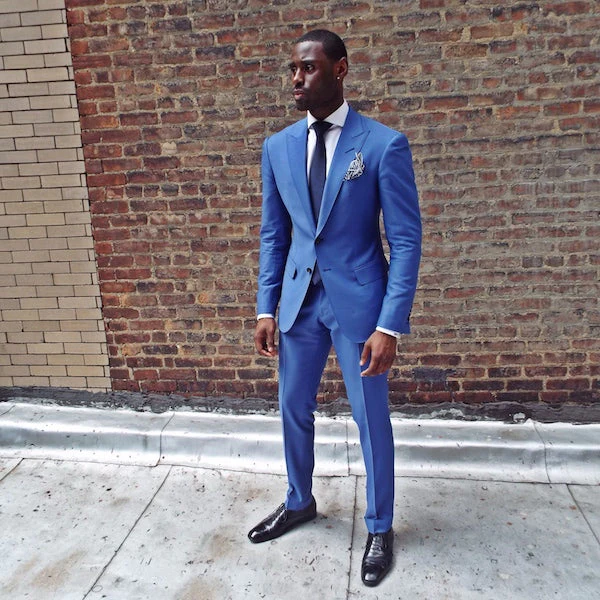 Royal Blue Two Pieces Men Suit Newest Peaked Lapel Prom Suit - Image 2