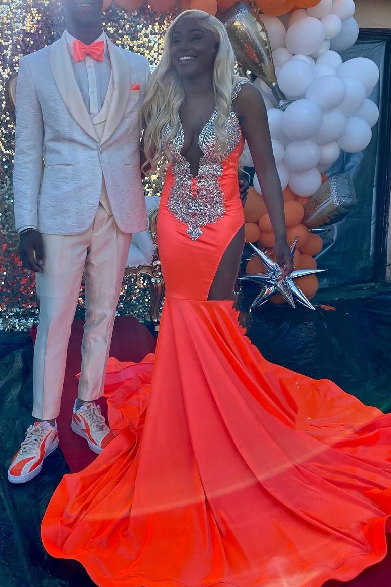 Ruby Cutout Mermaid Court Train Silver Sequined Prom Dresses - Image 2