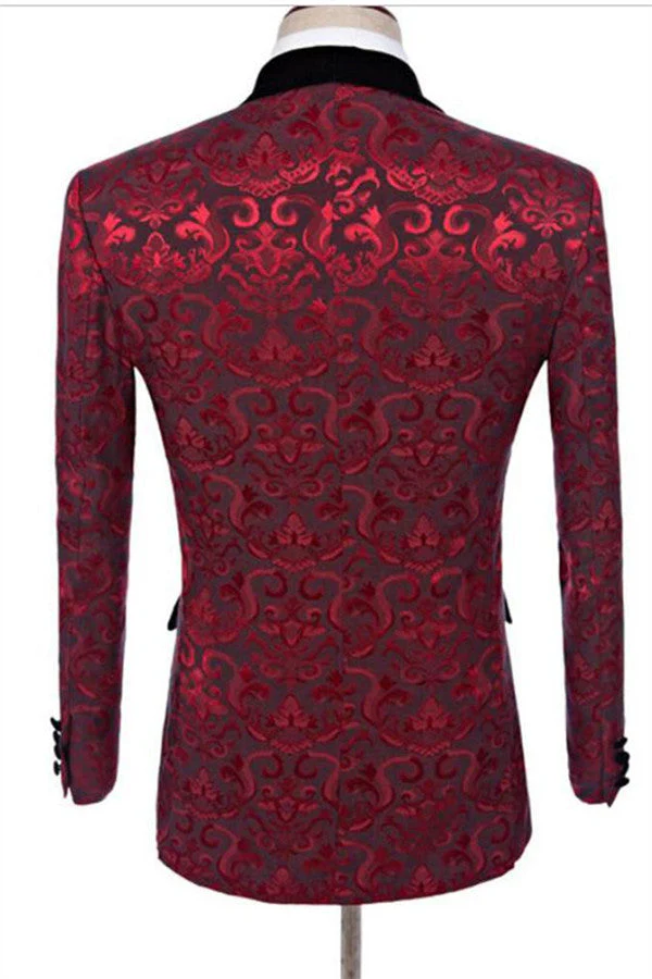 Ruby Flower Slim Fit Pattern Prom Suits Designer Three Pieces Jacquard Men Suits - Image 2