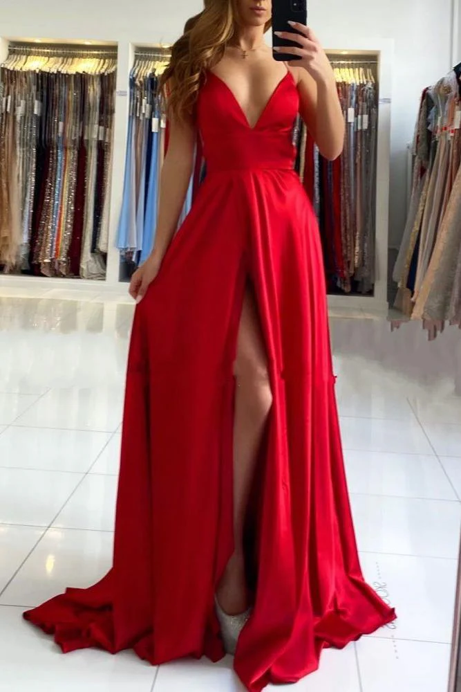Ruby Red Chic High split Court Train Long evening Dress - Image 3
