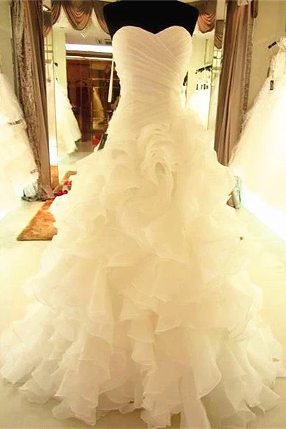 Ruffless Tiered High Quality Wedding Dresses with Long Train Organza Bridal Dress - Image 2