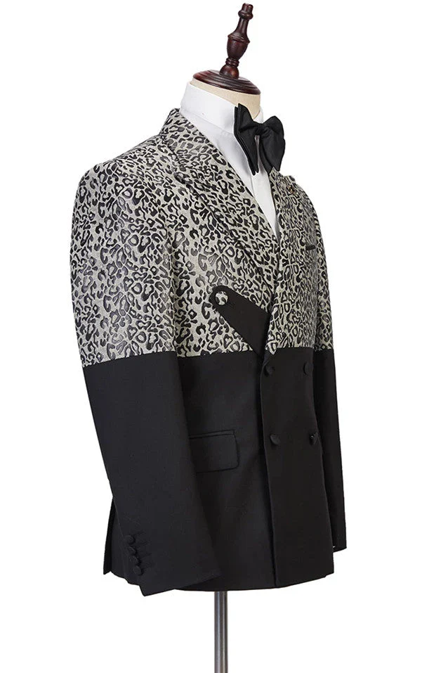 Classy Leopard Print Black Double Breasted Men Suits - Image 3