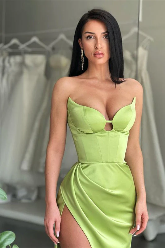 Sage Green Sweetheart Mermaid Evening Dress Sleeveless With Slit - Image 2