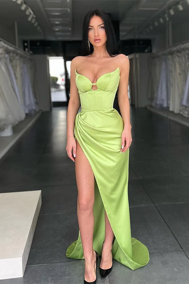 Sage Green Sweetheart Mermaid Evening Dress Sleeveless With Slit - Image 3