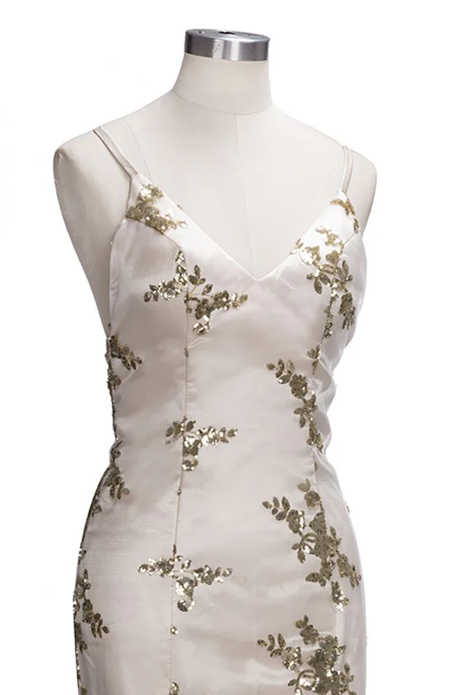 SAGE Mermaid V-neck Spaghetti Floor-length Crystal Beads Prom Dresses - Image 11