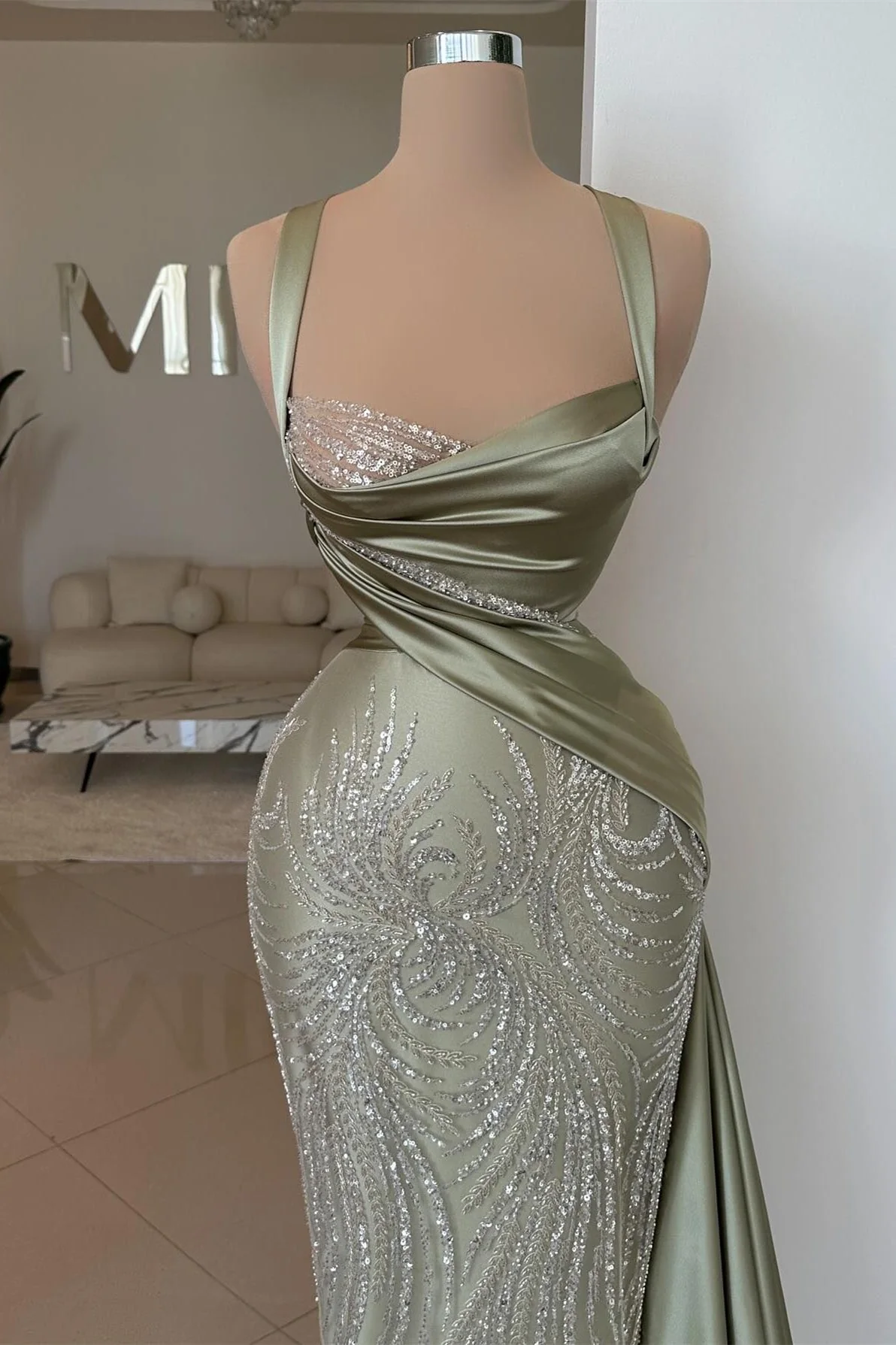 Sage Sweetheart Sleeveless Mermaid Prom Dress with Beads: A stunning gown for your special night. - Image 2