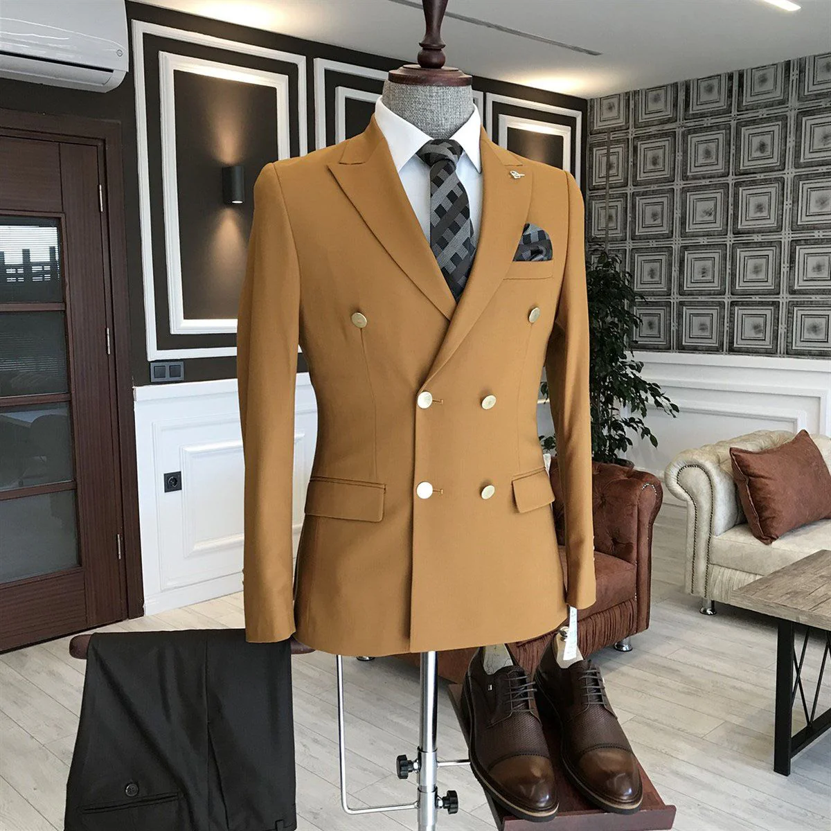 Yellow Double Breasted Formal Business Bespoke Men Suits For Business - Image 2