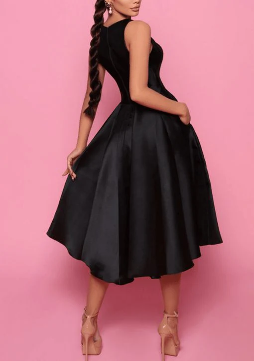 Satin V-Neck A-Line Knee-Length Homecoming Dresses With Pockets - Image 2
