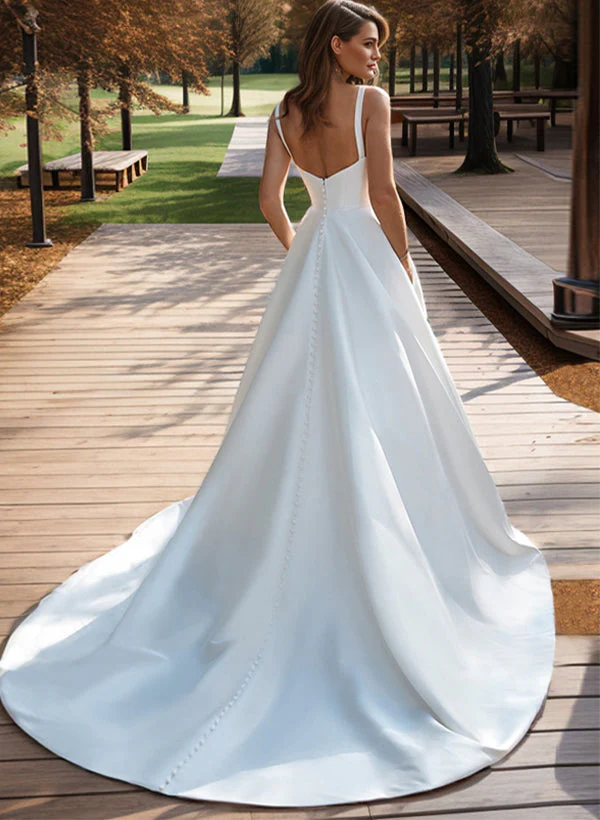 Satin Wedding Dress Ball-Gown Princess Elegant Sweetheart Neckline Sweep Train - Image 3