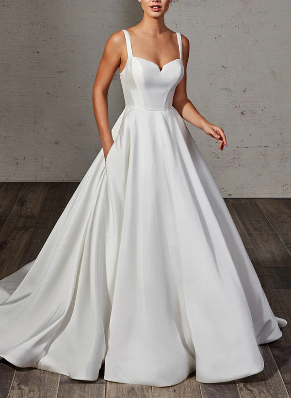 Satin Wedding Dress Ball-Gown Princess Elegant Sweetheart Neckline Sweep Train - Image 4