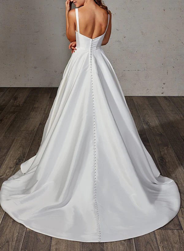 Satin Wedding Dress Ball-Gown Princess Elegant Sweetheart Neckline Sweep Train - Image 5