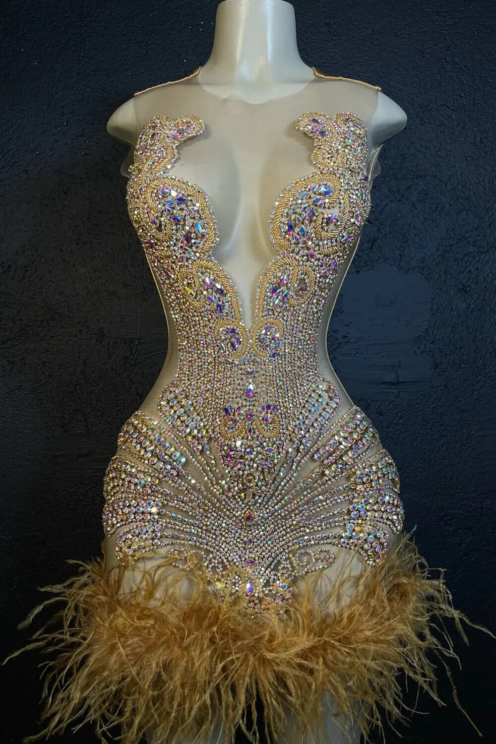 Scoop Sleeveless Short Prom Dresses With Crystal Beadings and Feathers - Image 2