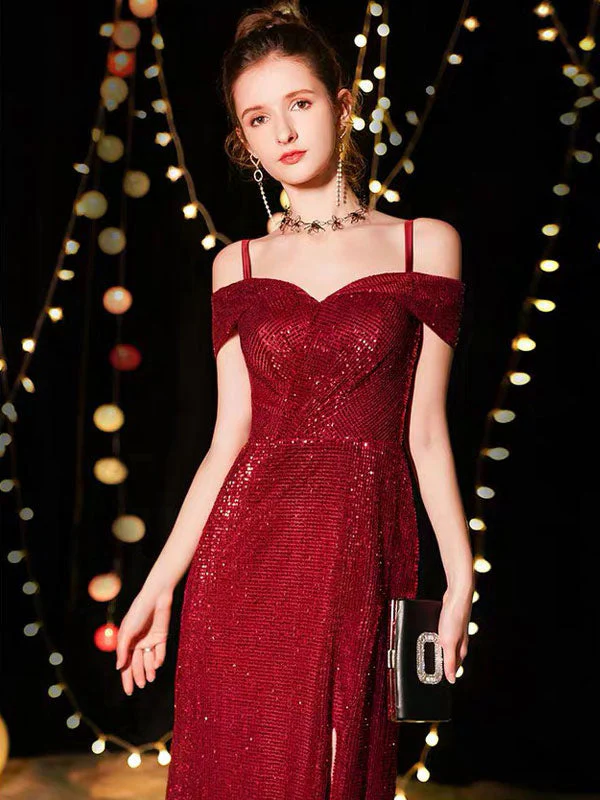 Amazing Sequin Evening Dresses Sexy Off The Shoulder Split Floor Length Maxi Dress - Image 4