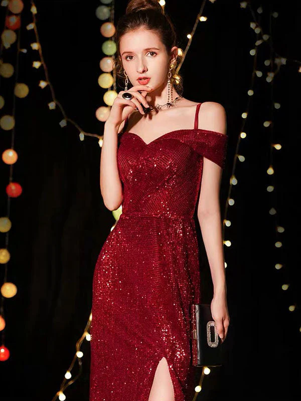 Amazing Sequin Evening Dresses Sexy Off The Shoulder Split Floor Length Maxi Dress - Image 5