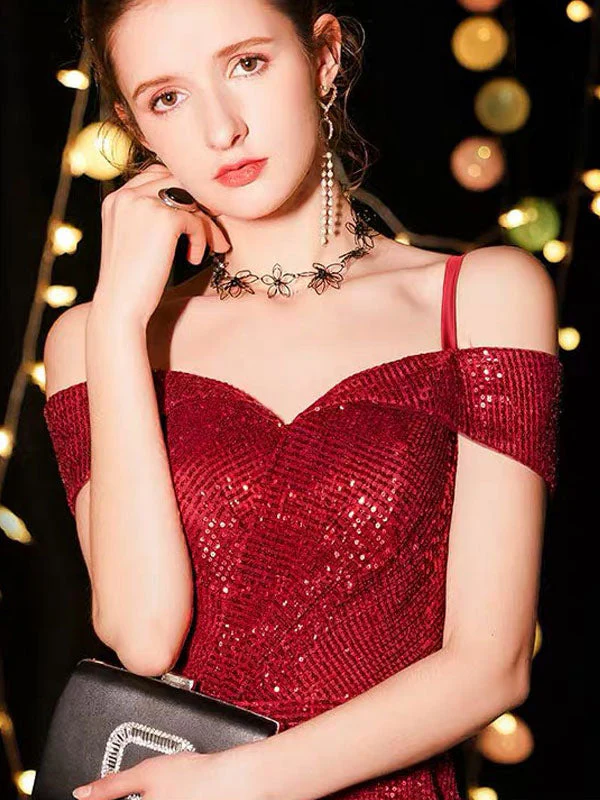 Amazing Sequin Evening Dresses Sexy Off The Shoulder Split Floor Length Maxi Dress - Image 6