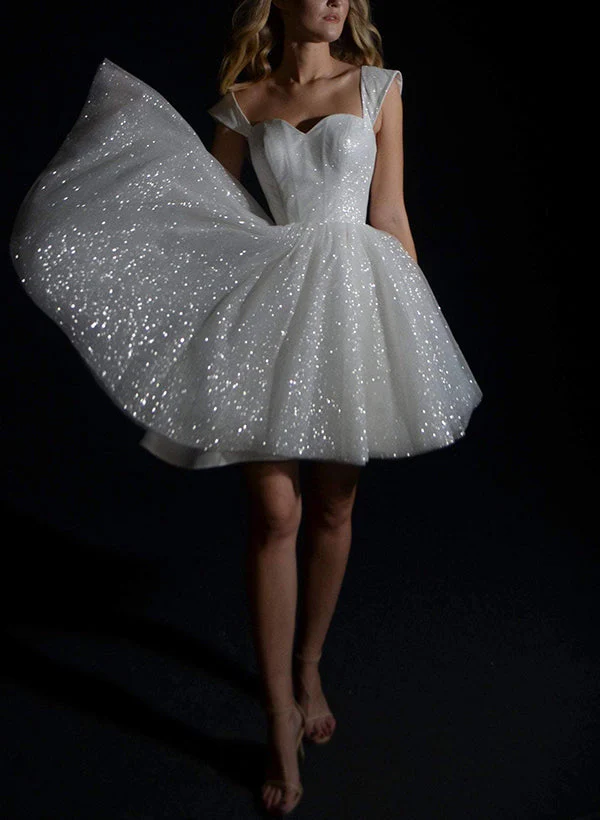 Sequin Sleeveless Short Elegant Sweetheart Chic A-line Wedding Dresses - Image 2